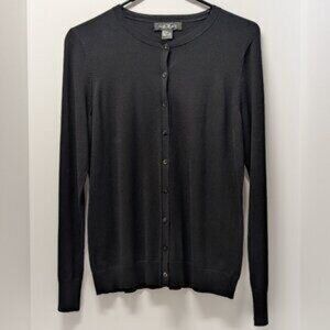 August Silk Button Down Silk Blend Cardigan in Black